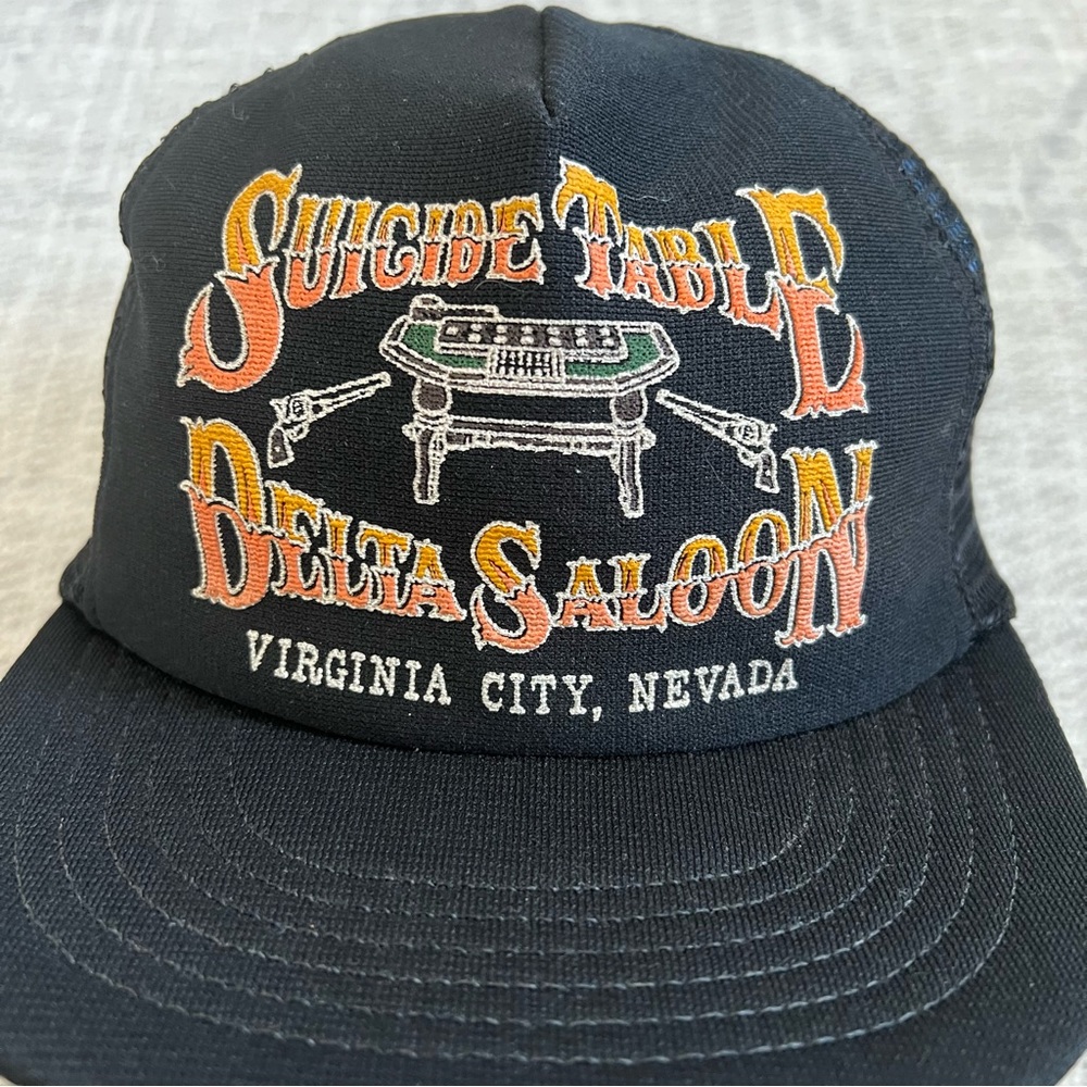 Vintage 1990s Suicide Table Delta Saloon Poker Gambling SnapBack Trucker Hat - Picture 2 of 7